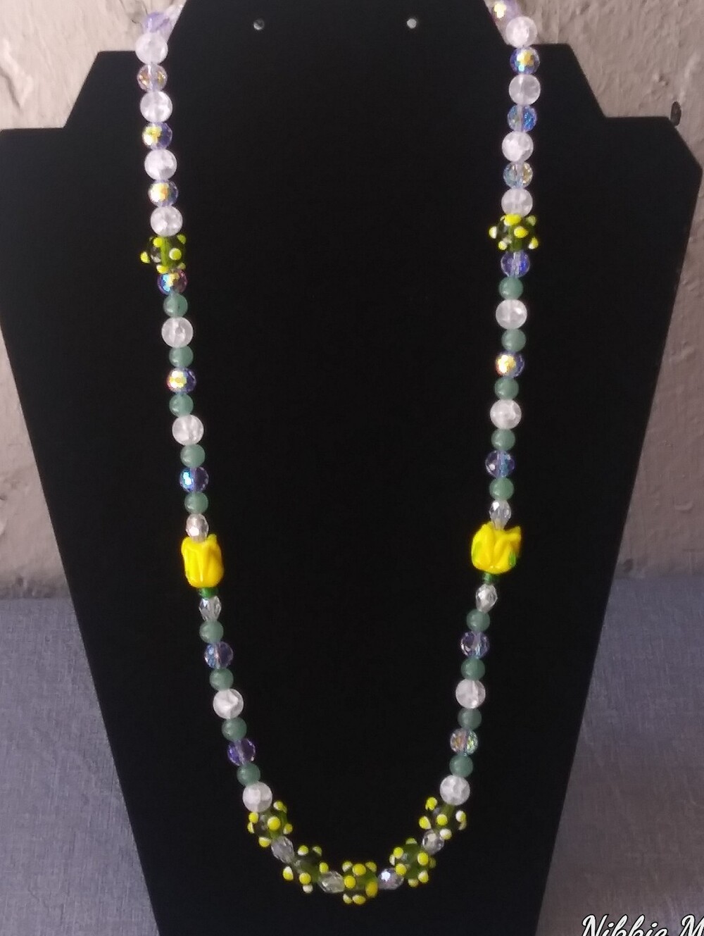 Handcrafted Yellow Tulip Burst Floral Glass Bead Necklace